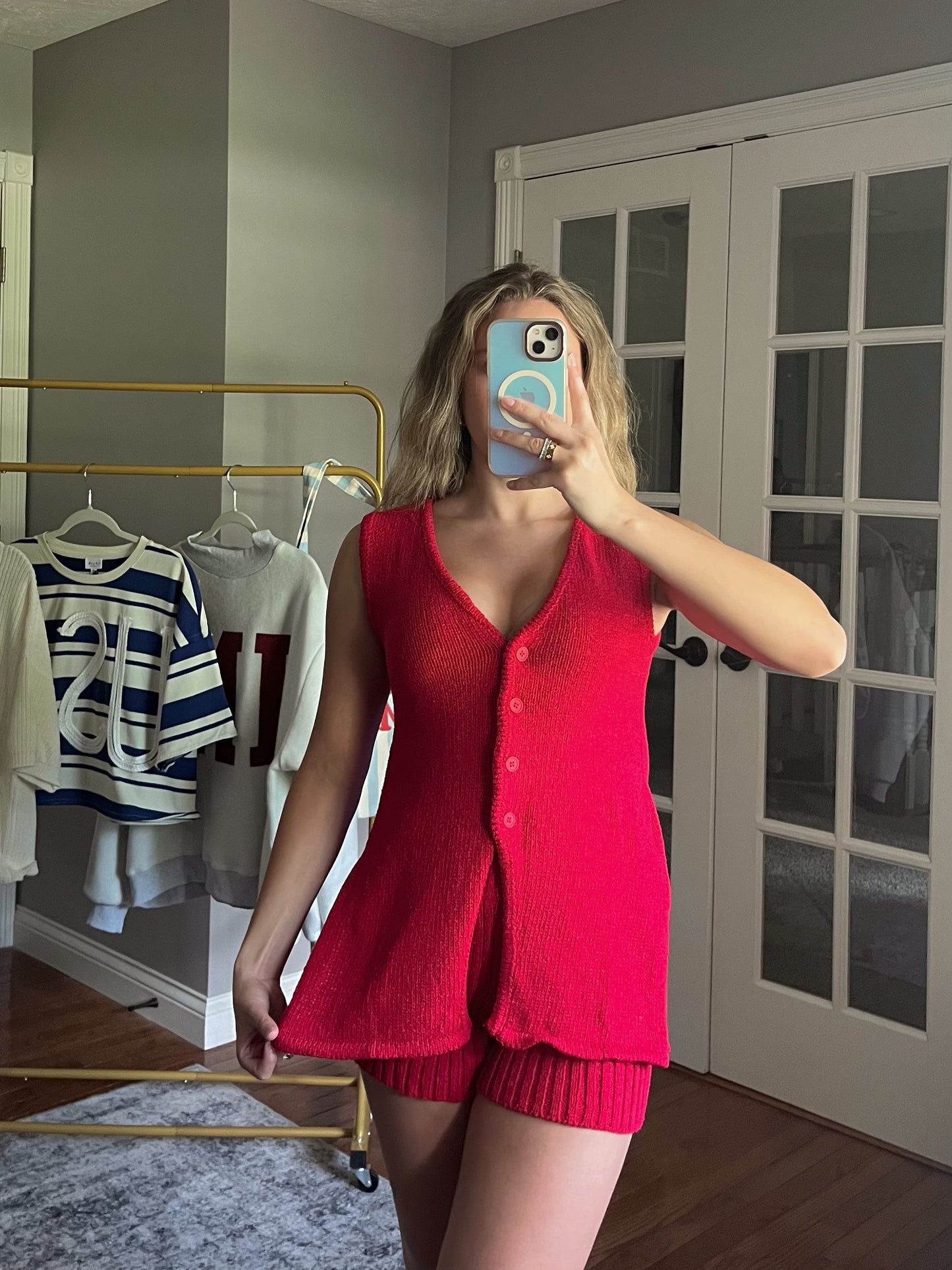 Red Hot Knitted Short Set